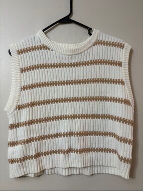 Butter+Melon Cream Ribbed Crewneck Sweater with Tan Stripes